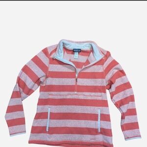 Women's XL Patagonia Striped Pink And White Quarter Zip